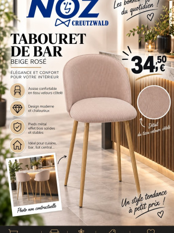 tabouret de bar beige rosé