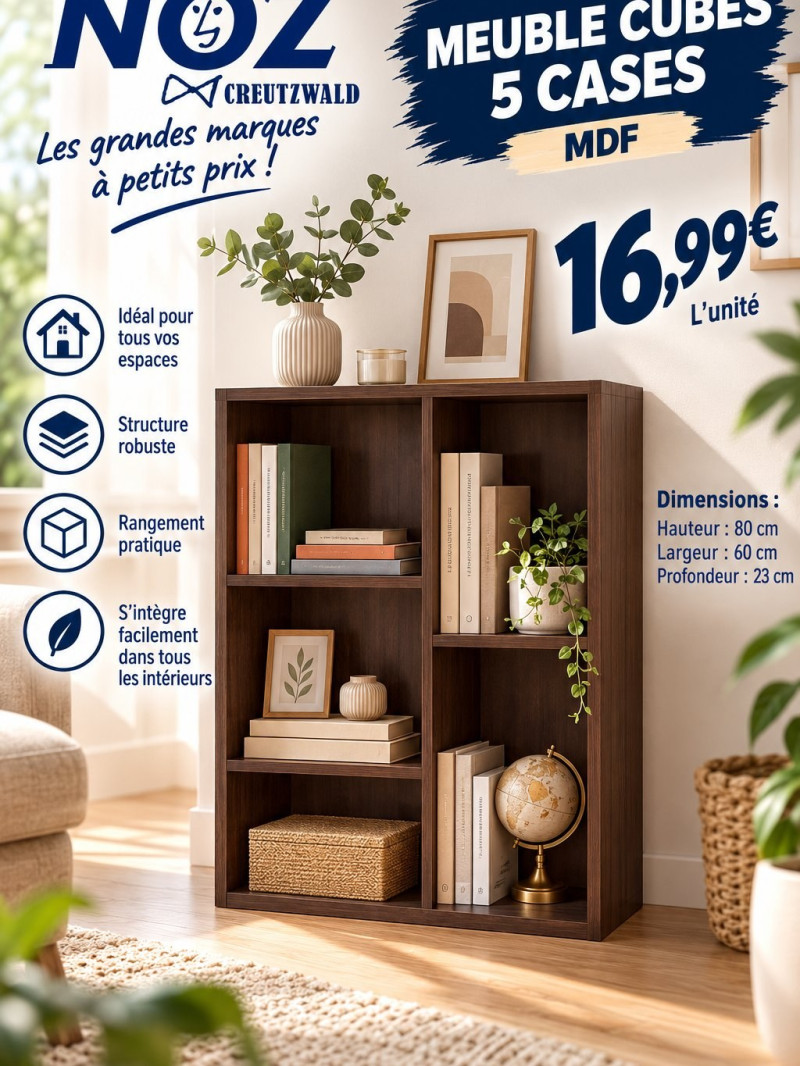 MEUBLE CUBE 5 CASES BOIS FONCE