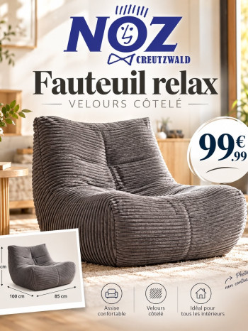 FAUTEUIL RELAX VELOURS CÔTELÉ